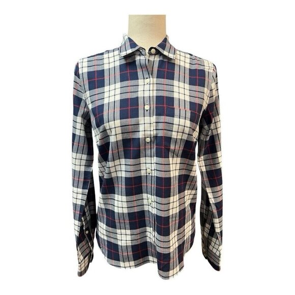 UNTUCKit Womens Plaid Cotton Button Down LS Shirt~Size 2~Blue White Red L14 40 - Picture 2 of 10